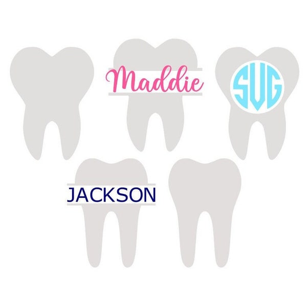 Tooth SVG Frames, Monogram Frame, Name Frame, Digital Download, Cut File, Sublimation, Clip Art (includes 5 individual svg/dxf/png files)