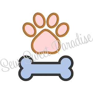 Paw Print Applique Design, Dog Bone Applique Design, MACHINE EMBROIDERY, 18 Sizes, Instant Download