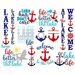 Lake SVG Bundle, Lake Porch Sign SVG, Anchor SVG, Summer, Digital Download, Cut Files, Sublimation, Clip Art (15 svg/png/dxf files)