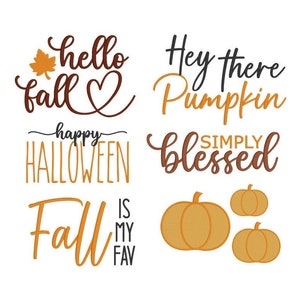 Fall Embroidery Designs Bundle, MACHINE EMBROIDERY, Happy Halloween, Hello Fall, 6 Designs, Digital Download, 4x4, 5x7, 6x10, 7x12 Hoop