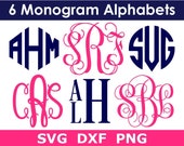 Monogram SVG Bundle, 6 Monogram Alphabets, Monogram Letters SVG, Digital Download, Cricut, Silhouette, Glowforge (svg png dxf files)