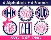 Monogram SVG Bundle, 6 Monogram Alphabets 6 Frames, Digital Download, Cricut, Silhouette, Glowforge (svg png dxf files)
