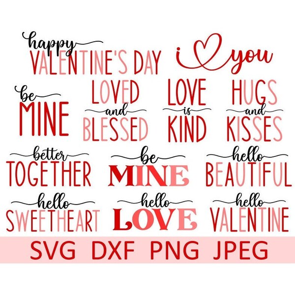 Happy Valentines Day SVG Bundle, Valentine Sign, Digital Download, Cut Files, Sublimation, Clipart (12 individual svg/png/dxf/jpeg files)