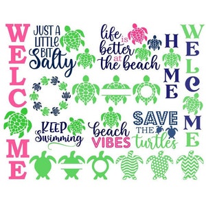 Bundle SVG/PNG tortue, tortue de mer cadres SVG, signe de la véranda, téléchargement numérique, fichiers de coupe, sublimation, clipart, 19 modèles