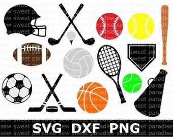 Sports SVG Bundle, Sports Balls SVG, Sports SVG, Instant Download, Cut Files, Sublimation, Sports Clipart (includes 15 svg/png/dxf files)