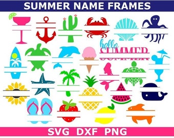 Summer SVG Bundle, Split Name Frames SVG, Beach SVG, Digital Download, Cut Files, Sublimation, Clipart (25 individual svg/png/dxf files)