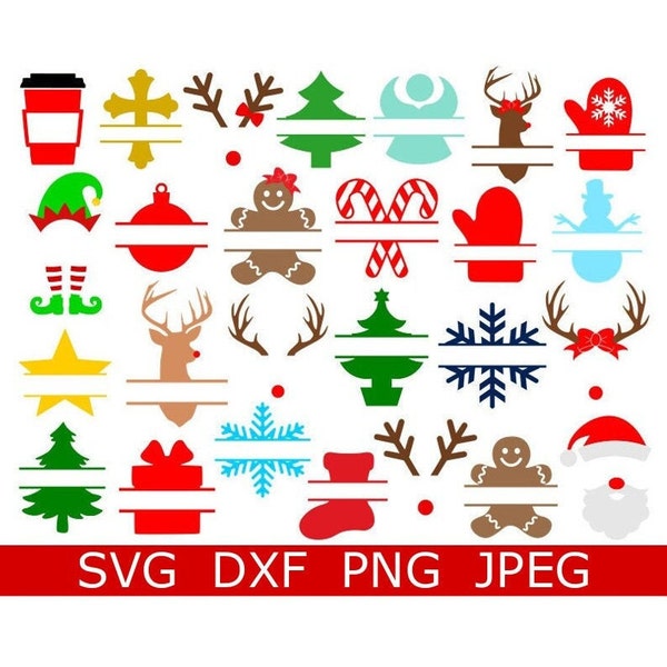 Christmas Frames SVG Bundle, Split Name Frames SVG, Digital Download, Cut Files, Sublimation, Clipart (26 individual svg/dxf/png/jpeg files)