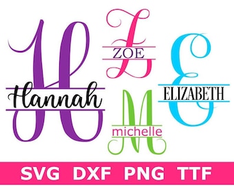 Split Monogram SVG + TTF Alphabet, Monogram Font + 15 Name Fonts, Instant Download, Cut Files, 26 individual svg/png/dxf files + TTF file