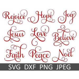 Christmas SVG Bundle, Faith, Hope, Love, Believe, Peace, Joy, Digital Download, Cut Files, Clipart (9 individual svg/dxf/png/jpeg files)