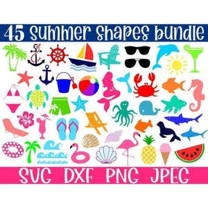 Lot SVG été, plage SVG, océan SVG, natation, téléchargement numérique, fichiers de coupe, sublimation, clipart (45 fichiers svg/png/dxf/jpeg)