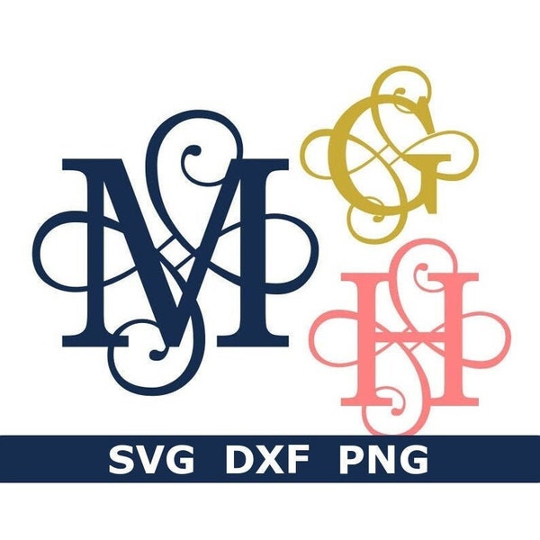 Monogramme SVG/DXF/PNG, lettres fantaisie, alphabet, téléchargement immédiat, fichiers de coupe, gravure, sublimation, 26 fichiers svg/dxf/png