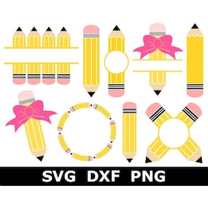 Potlood SVG/PNG-bundel, school, monogramlijst, potloodnaamlijst, instant download, gesneden bestanden, sublimatie, clipart, 9 ontwerpen