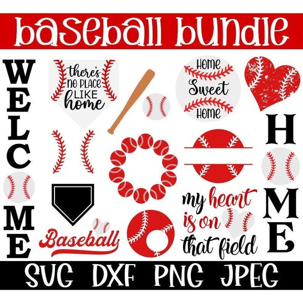 Baseball SVG Bundle, Baseball Signs SVG, Monogram Frames, Digital Download, Cut Files, Sublimation, Clipart (14 svg/png/dxf/jpeg files)