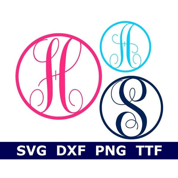 Monogram SVG + TTF Alphabet, Keychain Circle Letters, School Monogram, Digital Download, Cut Files, 26 svg/png/dxf files + installable TTF