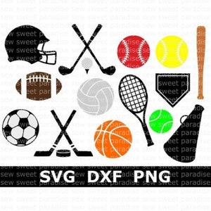 Sports SVG Bundle, Sports Balls SVG, Sports SVG, Instant Download, Cut Files, Sublimation, Sports Clipart (includes 15 svg/png/dxf files)