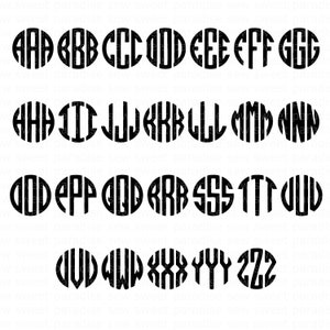 Puede incluir: Letras de monograma negras de la A a la Z en un dise&ntilde;o circular. Cada letra est&aacute; dentro de un c&iacute;rculo con un patr&oacute;n de rayas verticales. Las letras son en negrita, sin serifa.