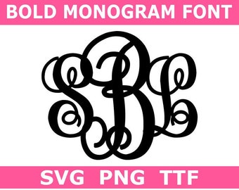 Monogram SVG + TTF Interlocking Bold Monogram Font, Fancy Monogram, Instant Download, Cut Files, 52 svg & png files + installable TTF file