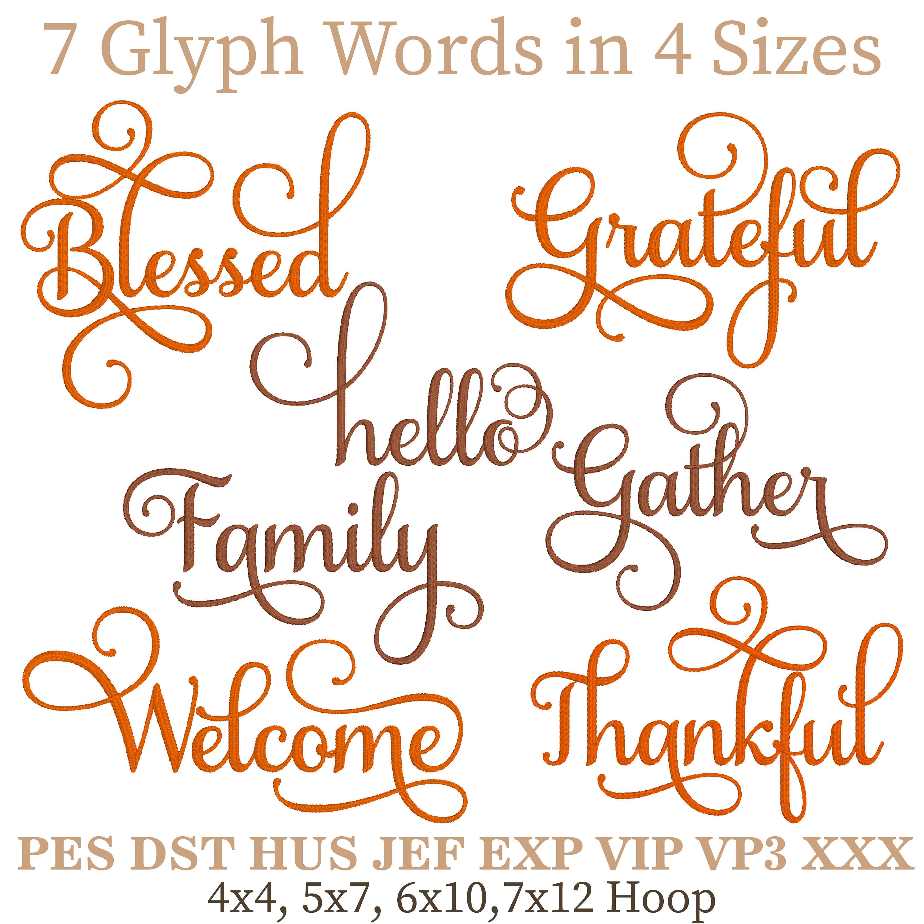 Fall Words Embroidery Designs Bundle: Thanksgiving Embroidery 4x4, 5x7, 6x10, 7x12 Hoop (Digital Download)