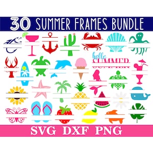 Sommer SVG/PNG Bundle, Split Namensrahmen SVG, Strand, Sofort-Download, Cut Files, Sublimation, Clipart, 30 Designs