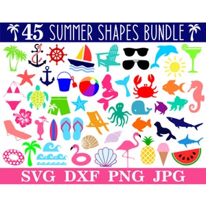 Summer Shapes SVG/PNG Bundle, Beach SVG, Ocean, Swimming, Instant Download, Cut Files, Sublimation, Clipart, 45 Designs