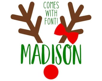 Cornice ragazza Rudolph/renna SVG/PNG + font TTF, download digitale, file di taglio, sublimazione, clipart