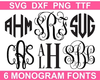 Monogram SVG Font Bundle + TTF: 6 Fonts, Monogram Alphabets (Instant Download)