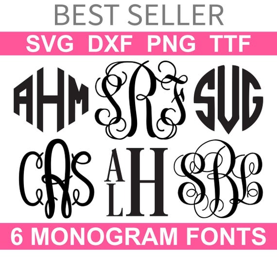 Monogram SVG Font Bundle + TTF: 6 Fonts, Monogram Alphabets (Instant Download)