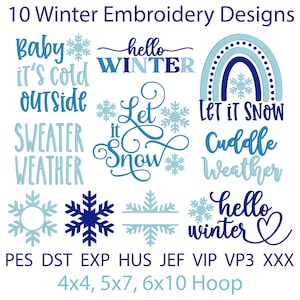 Winter Embroidery Designs: Snowflakes, Script Text (Digital Download)