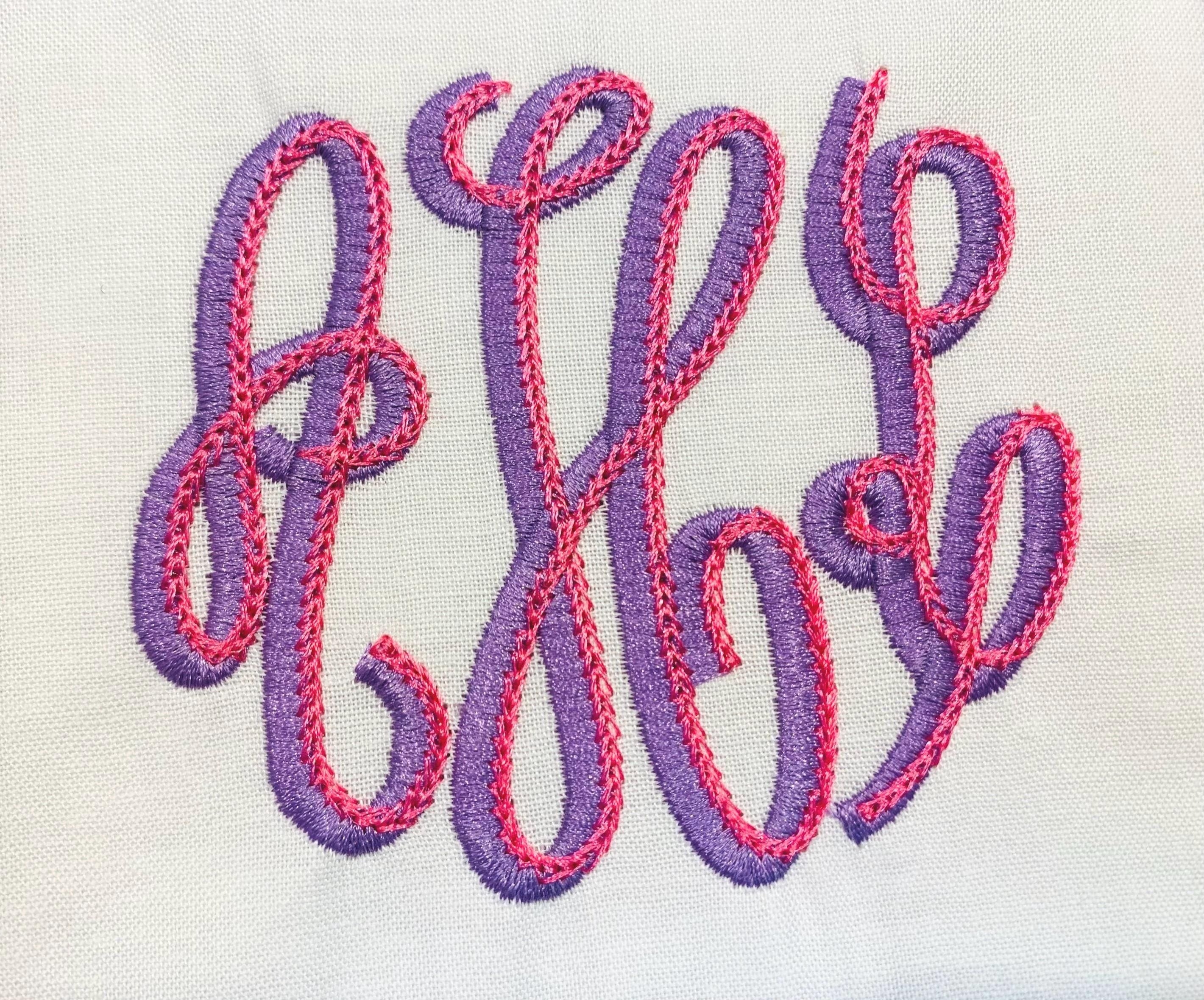 BX Embroidery Font Classic Shadow Monogram, Satin & Chain Stitch ...