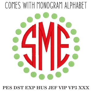 Christmas Embroidery Monogram MACHINE EMBROIDERY Monogram Alphabet + Polka Dot Frame 3 Sizes Instant Download (Does not come in BX Format!)