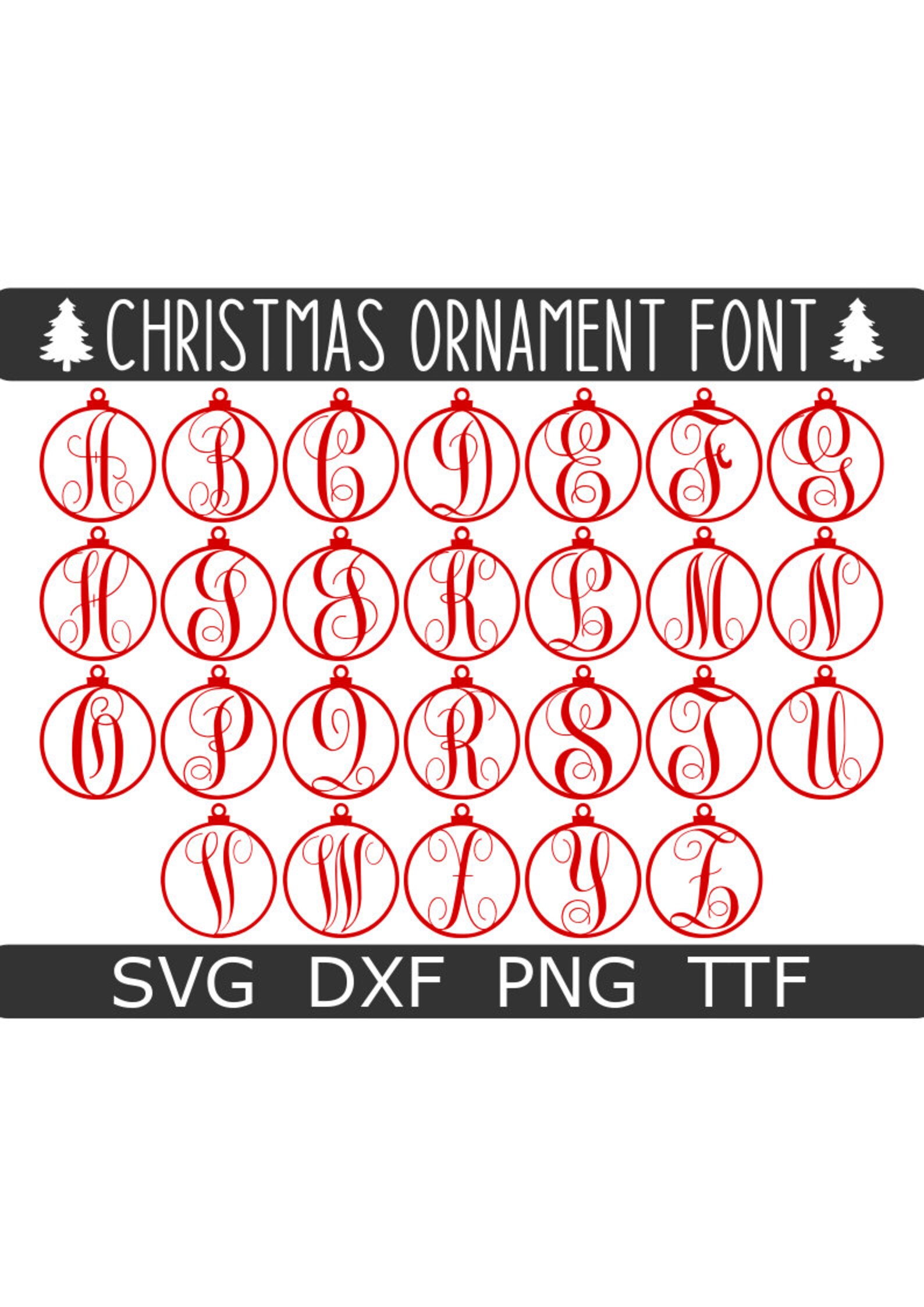 Christmas Ornament Font SVG TTF Alphabet Christmas Monogram Etsy