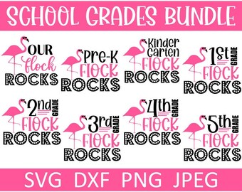 School SVG Bundle, Flamingo SVG, Our Flock Rocks SVG, Digital Download, Cut Files, Sublimation (8 individual svg/png/dxf/jpeg files)