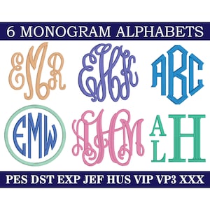 Pacchetto di disegni monogrammi da ricamo, 6 alfabeti, monogramma da ricamo, ricamo a macchina, download immediato (NON disponibile in formato BX!)