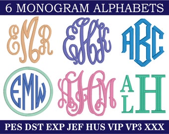 Embroidery Monogram Designs Bundle, 6 Alphabets, Embroidery Monogram, Machine Embroidery, Digital Download (Does not come in BX format!)