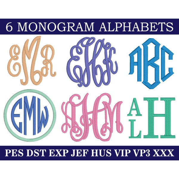 Lot de motifs de broderie monogramme, 6 lettres de l'alphabet, monogramme de broderie, broderie machine, téléchargement immédiat (format non BX !)