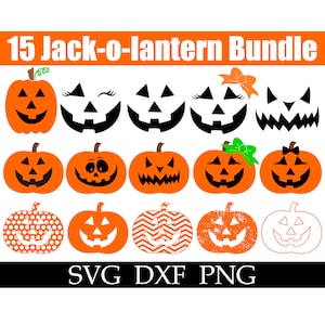 Jack-o-lantern SVG/PNG Bundle, Halloween Pumpkin Clipart PNG, Instant Download, Cut File, Sublimation, Clipart, 15 Designs