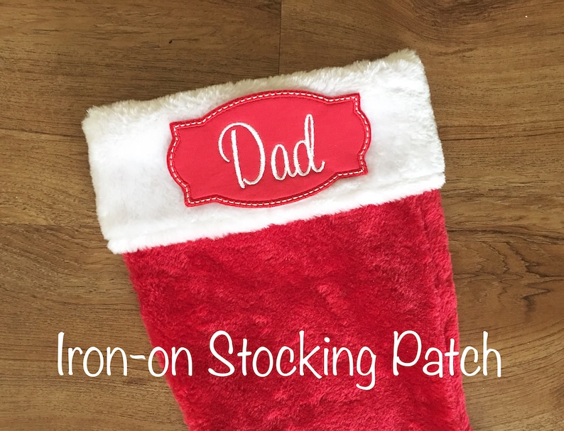 Personalized Christmas Stocking Iron-on Name Patch Appliqu\u00e9 4.75 REDWhite Embroidered ONE