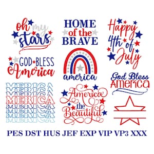 4th of July Embroidery Designs Bundle, MACHINE EMBROIDERY, 10 Designs, Satin Stitch, Instant Download, 5x7 Hoop (and some 4x4, 6x10 Hoop)