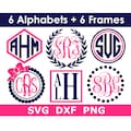 Monogram SVG Bundle, 6 Monogram Alphabets + 6 Frames, Holiday Monogram, Instant Download, SVG Cut Files