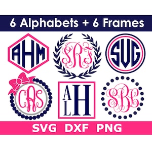 Monogram SVG Bundle, 6 Monogram Alphabets + 6 Frames, Holiday Monogram, Instant Download, SVG Cut Files (individual svg/png/dxf files)