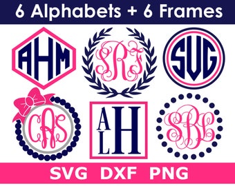 Monogram SVG Bundle, 6 Monogram Alphabets + 6 Frames, Holiday Monogram, Digital Download, SVG Cut Files (individual svg/png/dxf files)