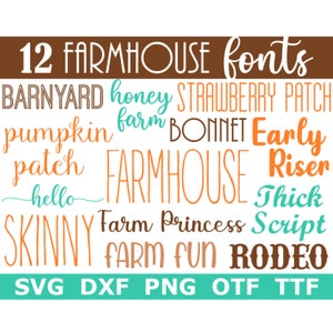 Farmhouse Font Bundle, 12 Farmhouse Fonts, Script Font, Fall Font, School Font, Instant Download, 12 svg, 12 dxf, 12 png + 12 OTF/TTF files