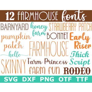 Farmhouse Font Bundle, 12 Farmhouse Fonts, Script Font, Fall Font, School Font, Instant Download, 12 svg, 12 dxf, 12 png + 12 OTF/TTF files