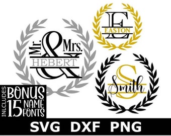 Geteiltes Monogramm SVG/DXF/PNG, geteilte gravierte Buchstaben + 15 Namensschriftarten, digitaler Download, Schnittdatei, Laserdatei, 27 einzelne SVG/Dxf/PNG-Dateien