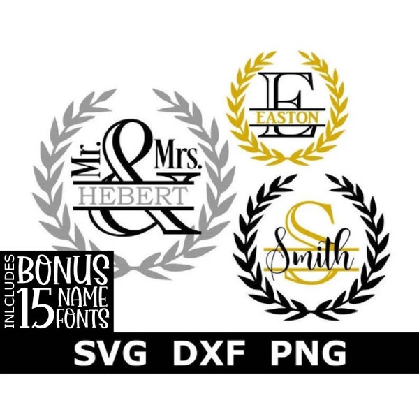 Split Monogram SVG/DXF/PNG, Split Engraved Letters + 15 Name Fonts, Digital Download, Cut File, Laser File, 27 individual svg/dxf/png files