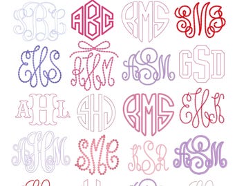 Bundel met 20 BX-borduurmonogramlettertypen: kettingsteek, boon, parels, satijnsteeklettertypen, machineborduur-alfabetset, direct downloaden
