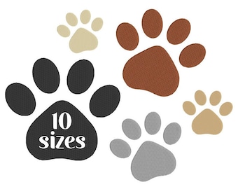 Paw Print Embroidery Design, MACHINE EMBROIDERY, Paw Print Embroidery, 10 Sizes, Instant Download (pes dst hus jef exp vip vp3)