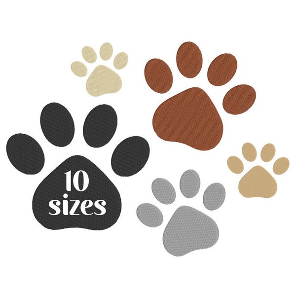 Paw Print Embroidery Design, MACHINE EMBROIDERY, Paw Print Embroidery, 10 Sizes, Digital Download (pes dst hus jef exp vip vp3)