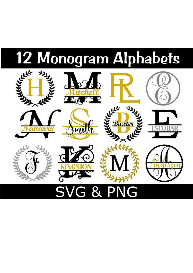 Download Monogram Bundle Svg Png 12 Monogram Font Alphabets Digital Download For Cricut Silhouette Glowforge Individual Letter Svg Png Cut Files Outinphi