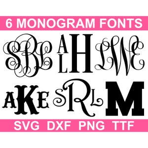 Monogram SVG Bundle + TTF, 6 Monogram Font Alphabets, Digital Download, Cut File, Engraving, Clip Art, individual svg/png/dxf files + ttf